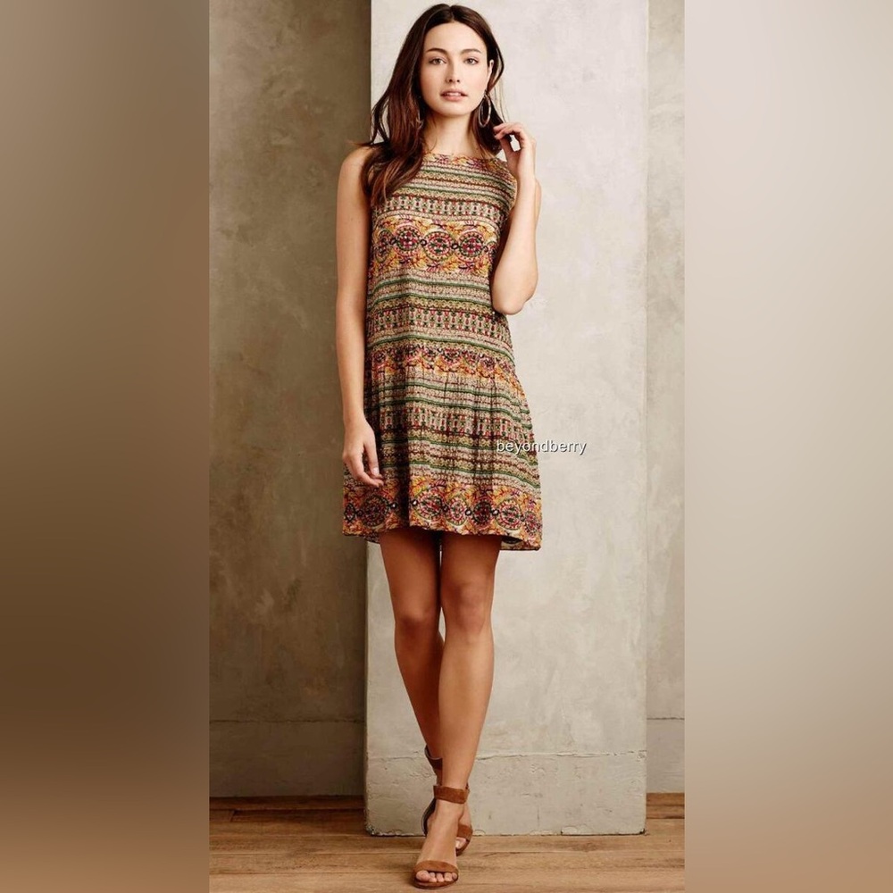 Hemant & Nandita Silk Beaded Drop Waist Sleeveless Dress Size 2